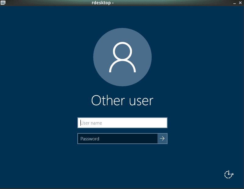 Windows Remote Desktop login screen showing IP and credential fields